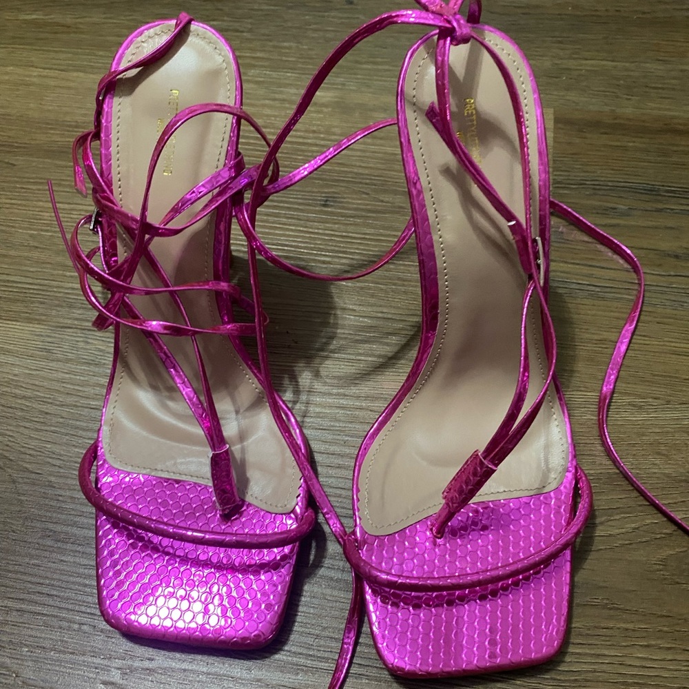 Pretty little thing metallic pink lace up heels